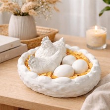 Odea Boyanabilir Seramik Tavuk & Horoz Sepet Seti, 3 Yumurtalı