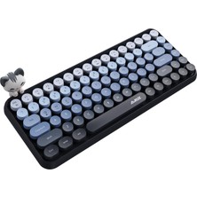 Odea Coverzone Kablosuz Bluetooth Retro Sessiz Klavye – Yuvarlak Tuşlu, Kedi Süs Aksesuarı, 84 Tuşlu, Taşınabilir, Akıllı Uyku Modu, Ergonomik Tasarım, Tablet Telefon Uyumlu, Ajazz AJ308I Mavi