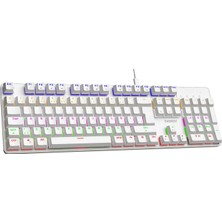 Odea Everest Kb-Mekanik 1 Lumos USB Rainbow Aydınlatmalı Full Anti-Ghosting Mekanik Gaming Oyuncu Klavye (Beyaz (Blue Switch))