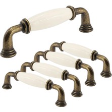 Odea (5 Adet) Vaxon Porselen Krem Antik Sarı Kulp 96 mm 9.6 cm Mobilya Çekmece Dolabı Dolap Kapak Kulb Kulpu
