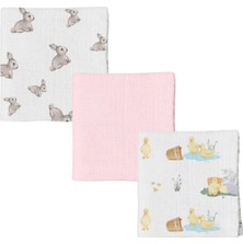 Odea Deux Lapıns% 100 Pamuk 3'lü Müslin Bebek Örtüsü Iconıque Lapin & Petits Canetons & Innocent Pink 100X100 THROW3PACK1004