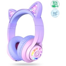 Vintessy Iclever Kedi Kulaklı LED Işıklı Güvenli Ses Sınırlı 50 Saat Oynatma Süreli Bluetooth Çocuk