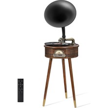 Odea Coverzone Vintage Dik Gramofon Plak Çalar – Bluetooth 4.2, USB Oynatma, Fm Radyo, Dijital Ekran, Uzaktan Kumandalı Ahşap Gövde ve Çoklu Hoparlörlü Gramafon Müzik Sistemi | SP1806 (Açık Kahverengi)