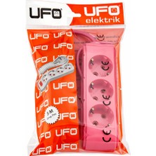 Odea Ufo 3lü 3 Metre Topraklı Grup Priz, 16A 250V, Üçlü Uzatma Kablosu Fuşya Renk