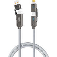Odea Xo 4'ü 1 Arada Şarj Kablosu NB275, 60W Hızlı Şarj, Lightning/type-C/usb, 1 Metre, Yumuşak Silikon Kaplama, Çinko Alaşım, Gri