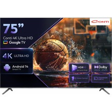 Odea Conti 75" 4K Ultra Hd Google Tv (CT75GT300U), HDR10, Çerçevesiz, Dahili Uydu Alıcı, Wi-Fi, Bluetooth, 3x Hdmı, Android 14 Smart Tv