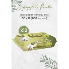 Odea Sleepy Doğal Zeytinyağlı ve Pamuklu Islak Bebek Havlusu 50 x 12 Adet (600 Yaprak)