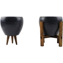 Odea Bitki Tasarımı Ev Dekorasyon Gri Granit Toprak Saksı Saksılık Salon Çiçeklik Ikili Set 3 Ayaklı- 4 Ayaklı- 15 cm
