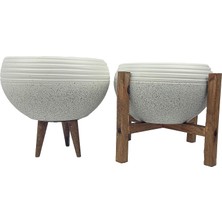 Odea Bitki Tasarımı Ev Dekorasyon Beyaz Granit Küp Aranjman Saksı Saksılık Salon Çiçeklik Ikili Set (3 Ayak-4 Ayak)