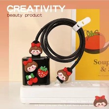 Odea Psr Aksesuar Çilek Şarj Kılıfı, Şarj Kablosu Örme Aparatı, Toparlayıcı, Kablo Koruyucu iPhone 18W/20W ile Uyumlu