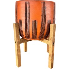 Odea Bitki Tasarımı Ev Dekorasyon Aksesuar Siyah Çizgi Desenli Toprak Saksı Saksılık Salon Çiçeklik 4 Ayaklı - 19 cm