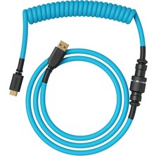 Odea Glorious Gaming Premium Coiled Klavye Kablosu - Altın Kaplama Usb-A (Pc) Usb-C (Klavye), Kablo Karışıklığına Karşı Koruma, Çift Örgülü Kılıf, 5 Kutuplu Aviator Fiş - Electric Blue