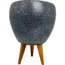 Odea Bitki Tasarımı Ev Dekorasyon Gri Granit Toprak Saksı Saksılık Salon Çiçeklik 3 Ayaklı - 15 cm