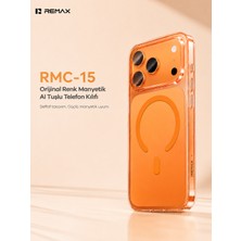 Remax  Original Color Apple iPhone 17 Pro Magsafe Uyumlu Aı Tuşlu Şeffaf Kılıf Darbe Emici Bayer Silikon Rmc-15 Turuncu