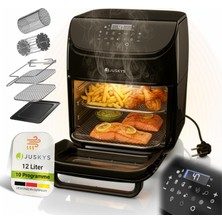 Juskys® Sıcak Hava Fritözü 12L - Siyah, LCD Dokunmatik Hava Fritözü, 10 Program, Sıcaklık 25 - 200 °c ve Aksesuarlarla Birlikte