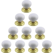 Odea 10 Adet Tere Porselen Gold & Altın Beyaz Düğme Mobilya Mutfak Çekmece Dolap Dolabı Kulpu Kulbu Kulp