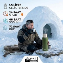 Odea Sword Çelik Termos, Dark Green Koyu Yeşil, 1.5 Litre, 24 Saat Sıcak, 48 Saat Soğuk, 72 Saat Buz Saklama, Yerli Üretim Kamp Termosu
