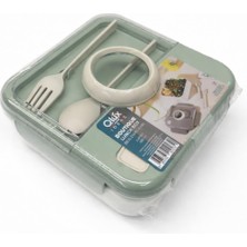 Odea Lemmoni Qlux Taşınabilir Lunch Box, Bölmeli Beslenme Kabı, Çatal Kaşıklı, 1250ML, Yeşil
