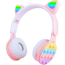Odea Psr Aksesuar B30 Bluetooth Kulaklık | Rgb LED Işıklı Kedi Kulağı Tasarım, Pop It Kulaklık Yüzeyi, Katlanabilir ve Ayarlanabilir Kablosuz Kulak Üstü Kulaklık (Pembe)