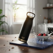 Odea Deconox Siyah Paslanmaz Çelik Termos Matara - 530 ml Kilitli Kapaklı Sızdırmaz Mug - Sıcak ve Soğuk Tutan Spor ve Ofis Termosu
