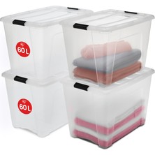Odea Iris Ohyama Kapaklı Saklama Kutuları, 60L, 4'lü Set, Şeffaf, Güvenli Tokalar, Istiflenebilir, Çekme Kulpları, Yatak Odası, Dolap, Ofis, Organizasyon Için, Bpa Içermeyen Plastik, Giysi Çantası, Ntb-60