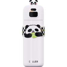 Odea Vagonlife Diller 480ML Sevimli Hayvanlar Süslü Pipetli/pipetsiz El Askılı Paslanmaz Çelik Termos (Panda)