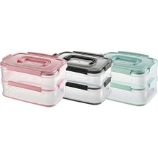 Odea Orret Home 2x1,8 L Çift Katlı Plastik Yemek Taşıma Kutusu 3,6 L Saklama Kabı Sızdırmaz Contalı Şeffaf Kilitli Sefer Tası Beslenme Kabı Lunch Box Erzak Kabı (1 Adet)