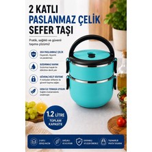 Odea Sas Haus 2 Katlı 1.2 Litre Paslanmaz Çelik Sefer Tası Sızdırmaz Kapaklı Yemek Taşıma Kabı Bento Lunch Box 304, Turkuaz