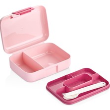 Odea Promosyonca 2 Katlı Bento Öğle Yemeği Kutusu, 1.6 Litre, 3 Bölmeli, Bpa Içermeyen Pp Plastik, Çatal Bıçak Kaşık Hediyeli (Pembe)