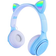 Odea Zore M6 Pro Cat Rgb LED Işıklı Kedi Kulağı Band Tasarımlı Ayarlanabilir ve Katlanabilir Kulak Üstü Bluetooth Kulaklık Mavi