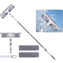 Odea Mikrofiber Cam Silme Mopu Aparatı Profesyonel Set 360 Derece Oynar Başlıklı Mikrofiber , Çekçekli Teleskopik Cam Silme Aparatı ( + 1 Yedekli )