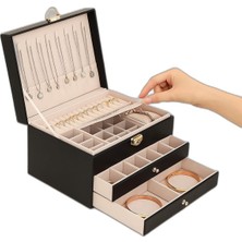 Odea Modern 2 Çekmeceli Takı Mücevher Kutusu Organizer Düzenleyici Siyah 13 x 23 x 10 cm