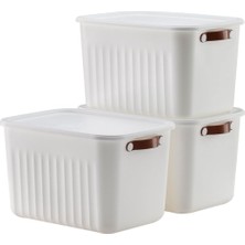 Odea 3 Adet Modern Kapaklı Saklama Kutusu Seti -15 Litre – Beyaz -Taşınabilir Kulplu, Dolap Içi Düzenleyici, Çok Amaçlı Organizer Kutu, Oyuncak & Kıyafet Kutusu