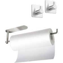 Odea Deltahome Paslanmaz Çelik Yapışkanlı Kağıt Havluluk ve 2 Adet Banyo Askısı Set - Inox - Anında Kolay Montaj