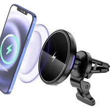 Odea Heartz Araç Tutucu Magsafe Uyumlu Kablosuz Şarj Özellikli 15W Hızlı Sallanmaya Karşı Ek Destek Ayaklı Premium Kalite Şarjlı Havalandırmaya Takılan Telefon Tutucu 035