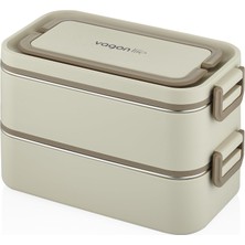 Odea Beslenme Kutusu Paslanmaz Çelik - 2000 ml Çorba (Yoğurt) Kaseli 2 Katlı Yeni Nesil Sefer Tası Lunch Box (Bej)