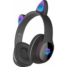 Odea Psr Aksesuar L400 Bluetooth Kulaklık | Kedi Kulağı Tasarımlı Rgb LED Işıklı, Gürültü Önleyici, Mikro Sd Destekli, Şok Ses Efektli, Kablosuz Kulak Üstü Kulaklık (Siyah)