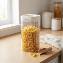 Odea Deconox Vakum Kapaklı Kare Cam Erzak Kavanozu - Hava Almaz Şeffaf Mutfak Düzenleyici Bakliyat ve Baharat Saklama Kabı (Akrilik Değildir) - 600ML / 900ML / 1200ML Seçenekli (1200ML)