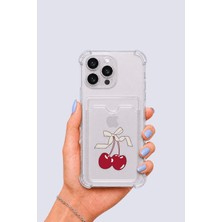 Renas Store iPhone 16 Pro Max Kartlıklı Kiraz Desenli Kılıf