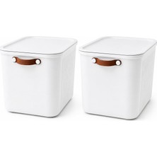 Odea 23 Lt Kapaklı 2 Adet Beyaz Organizer Kutu – Yan Kulplu Büyük Boy Plastik Saklama ve Depolama Kutusu – Çok Amaçlı Düzenleyici Kutu – Dolap, Banyo, Ofis ve Oyuncak Düzeni Için (40X30X25CM)