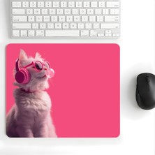 Odea 18X22 cm Desenli Baskılı Mouse Pad Kaymaz Kauçuk Taban Ofis ve Home Ofis Kullanımına Uygun Komik Yazılı Tasarım Yüksek Baskı Kaliteli Küçük Boy Mouse Pedi Bilgisayar Laptop Aksesuar (Pink Vibes Cat)