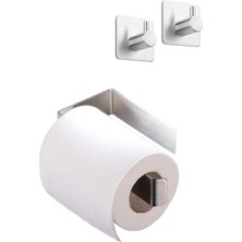 Odea Deltahome Paslanmaz Çelik Set Yapışkanlı Tuvalet Kağıtlığı ve 2 Adet Banyo Askısı - Anında Kolay Montaj
