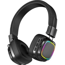 Odea Mtl Retro Kablosuz Stereo Suni Deri Kafa Bluetooth Kulaklık Rgb Işık Extra Rahat Gürültü Azaltma MT965 Siyah ile Uyumlu