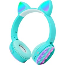 Odea Psr Aksesuar CXT-950 Bluetooth Kulaklık | Rgb LED Işıklı Kedi Kulağı Tasarım, Pop It Kulaklık Yüzeyi, Katlanabilir ve Ayarlanabilir Kablosuz Kulak Üstü Kulaklık (Mavi)