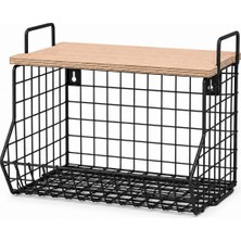 Odea Orret Home Ahşap Raflı Metal Sepet Baharatlık, Meyvelik Sebzelik, Banyo Organizeri, Üst Üste Takılabilir Tezgah Üstü Düzenleyici, Duvara Monte Edilebilir Mutfak Rafı, Dolap Içi Saklama Ünitesi