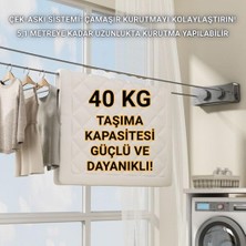Odea Polham 5.1 Metre Uzayabilir Çift Halatlı Çelik Dayanıklı Çek-Bırak Çamaşır Ipi, 40 kg Taşıma Kapasiteli