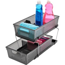 Odea Madesmart 2 Katlı Düzenleyici Bölücülü - Banyo Koleksiyonu Saplı Kaydırmalı Sepetler, Yer Tasarrufu, Çok Amaçlı Depolama ve Bpa Içermez, Büyük, Karbon