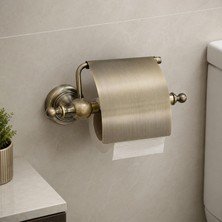 Odea Lüks Kapaklı Kağıtlık Antik Sarı Banyo Wc Tuvalet Kağıdı Tutucu Duvara Monte Metal Şık Tasarım