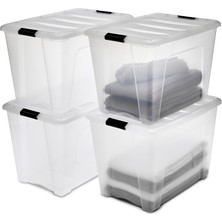 Odea Iris Ohyama, Saklama Kutuları, Saklama Kutusu, Çok Fonksiyonlu, 4'lü Plastik Kutu Seti, 60 L, Kapak, Ergonomik Sap, Ofis, Ev – Ddntb-60 - Şeffaf