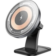 Odea Borofone Magsafe ile Uyumlu Manyetik Kablosuz Hızlı Şarj Araç Tutucu, 360° Döner, Evrensel Uyumluluk, Kolay Kurulum, Hızlı Şarj Desteği ile Akıllı Telefon Tutucu BH212